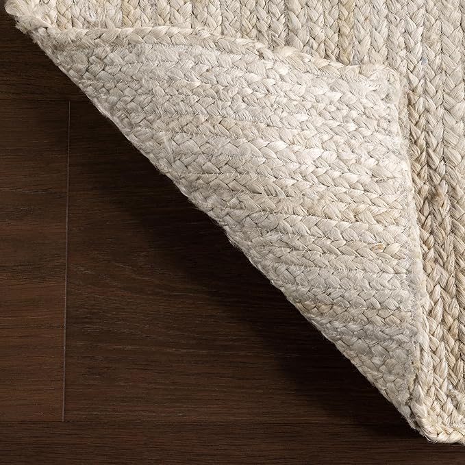 nuLOOM 5 Round Rigo Jute Hand Woven Area Rug, Off White, Solid Farmhouse Design, Natural Fiber, For Bedroom, Living Room, Dining Room, Hallway, Office, Kitchen, Entryway