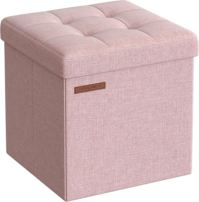 SONGMICS Storage Ottoman, Foldable Small Ottoman Foot Rest, 11.8 Inches Foot Stool, Cube Ottoman with Storage, Load up to 286 lb, for Living Room, Bedroom, Dorm, Jelly Pink ULSF028R01