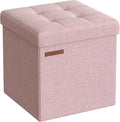 SONGMICS Storage Ottoman, Foldable Small Ottoman Foot Rest, 11.8 Inches Foot Stool, Cube Ottoman with Storage, Load up to 286 lb, for Living Room, Bedroom, Dorm, Jelly Pink ULSF028R01