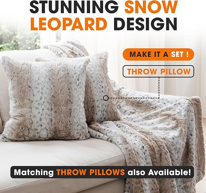 Cheer Collection Embossed Faux Fur Throw Blanket - Ultra Soft Fuzzy Blanket, 60" x 70" - Snow Leopard