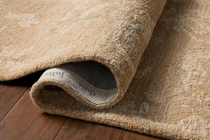 Loloi Chris Loves Julia Dorothea Collection DRT-01 Sand/Pebble 9'-3" x 13' Area Rug Wool Neutral Floral Living Room Bedroom Carpet