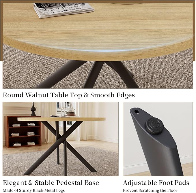 45.3 Inch Round Dining Table Set for 4, Mid Century Modern Small Coffee Set for Dining Room Kitchen Apartment (Cream Table + 4 U-Shaped White Chairs)