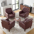 Faux Leather Accent Chairs Set of 4, Upholstered Armchairs with Nailhead Trims & Wood Legs for Living Room, Bedroom, Contemporary Comfy Club Chairs for Office-Dark Red