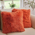 Cheer Collection Throw Pillows for Couch and Bed, Soft Shaggy Throw Pillows with Inserts Included, Cozy Long Hair Faux Fur Pillows - Set of 2-18" x 18" - Rust Orange