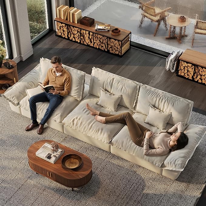 POVISON Oversized Modular Sectional Sailboat Sofa for Living Room with Adjustable Backrest Sectional Couches Large Deep Sofa Set 4 Seats Big Comfy Cloud Couch for House Office
