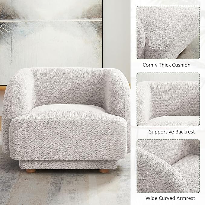 VANOMi Oversized Living Room Chair, Modern Comfy Accent Barrel Chairs, Single Sofa Chair with Wood Legs, Upholstered Armchair for Bedroom, Office, Waiting Room (Camel)