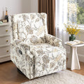 Premium 360° Swivel Recliner Chair with Footrest - Luxurious Cotton Linen & Botanical Design-Cream Plant