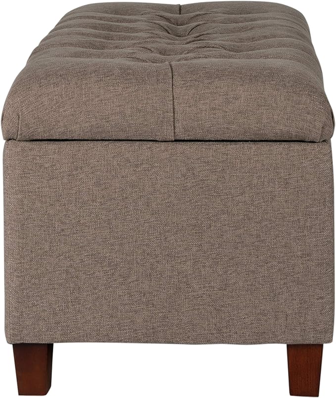 Homepop Home Decor | Tufted Ainsley Button Storage Ottoman Bench with Hinged Lid | Ottoman Bench with Storage for Living Room & Bedroom, Brown 18x40x18 inches