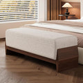 Christopher Knight Home Kingen 55'' Linen Fabric Upholstered End of Bed Ottoman, Wooden Living Room Ottoman Bench with Thick Soft Cushions, Long Entryway Bench, Long Seating for Bedroom, Brown + White