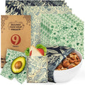 Akeeko Reusable Beeswax Food Wraps - Assorted 9 Packs, Reusable, Plastic-Free Food Storage, 5 Small, 2 Medium, 1 Large, 1 Extra Large Wraps with Flower and Birds Pattern