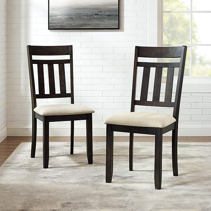 Crosley Furniture Hayden Modern Farmhouse Slat Back Wood Dining Chairs Set of 2, Slate/Crème