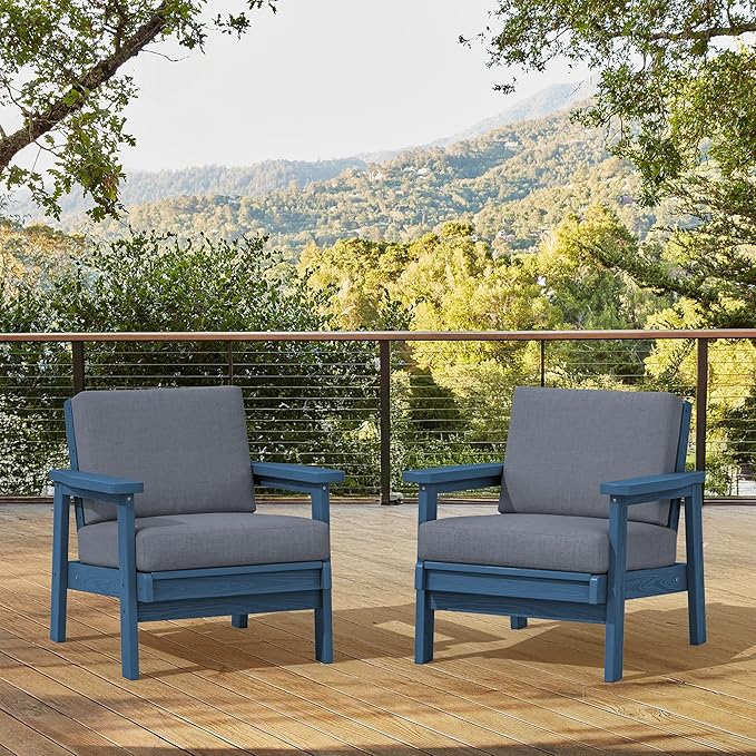 SERWALL HDPE Outdoor Couch Set of 2, Blue Frame and Grey Cushion