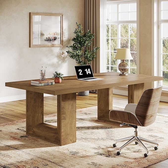 Tribesigns Home Office Desk, 62.99" Large Farmhouse Executive Desk, Computer Table for Office, Conference Room, Study Room (Walnut)