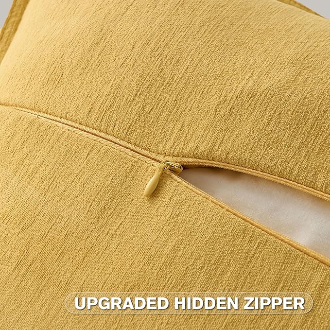 FUTEI Mustard Yellow Chenille Throw Pillow Covers 12x20 Inch Set of 2,Edges Double-Stitched Lumbar Pillow Cases,Modern Home Decor for Couch Living Room