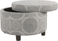 HomePop Home Decor | Upholstered Round Storage Ottoman | Ottoman with Storage for Living Room & Bedroom (Light Grey Medallion) Large