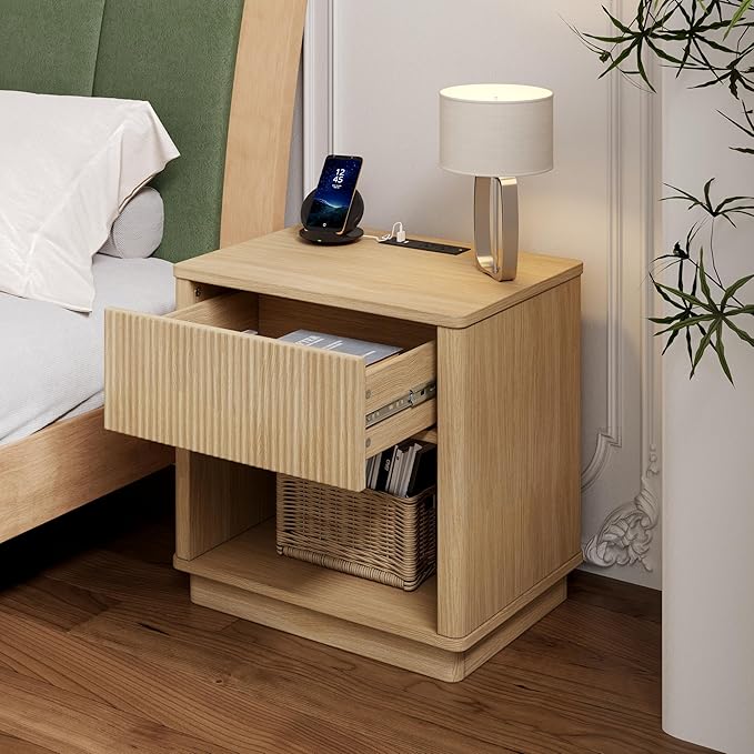 Christopher Knight Home Taria Modern Nightstand with Charging Station, Wooden Bedside Table/End Table with Outlet & USB Port for Bedroom/Living Room, Multipurpose Storage Cabinet with Drawers, Natural