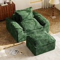 Hobestluk Cloud Single Sofa with Ottoman Memory Foam Couch with Deep Seat L Shaped Sofa with Removable Cover Large Couch for Living Room (Green, Single Sofa with One Ottoman)