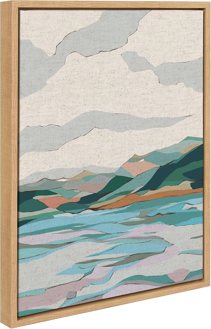 Kate and Laurel Sylvie Dal Lake Framed Canvas Wall Art by Nikita Jariwala; 18x24 Natural; Soft Colorful Nature Landscape Art for Wall Home Decor