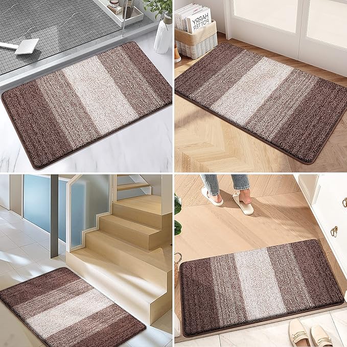 Kitinjoy Indoor Outdoor Door Mat, 36x24 Non-Slip Absorbent Dirt Trapper, Low-Profile Washable Inside Entrance Front Floor Mat, Sturdy Soft Entry Doormats for Entryway, Brown