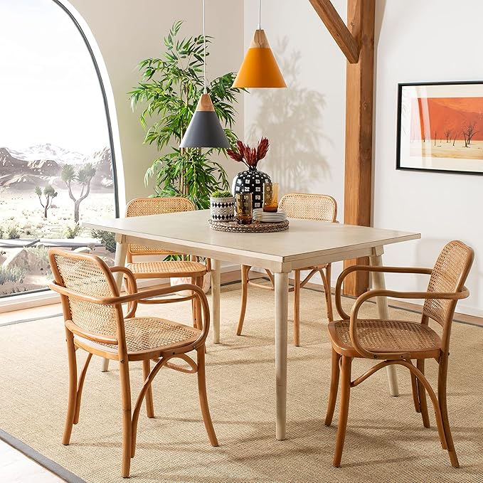 Safavieh Home Keiko White and Natural Cane Dining Chair