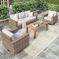 HERA'S HOUSE Patio Furniture Conversation Set with 4.92" Widened Armrest, Swivel Glide Chairs with 5.5" Thick Cushions, Gray Outdoor Wicker Sofa Set, 4 Pieces 5 Seats