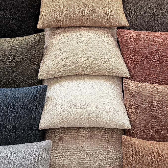 Foindtower Set of 2, Decorative Textured Boucle Throw Pillow Covers Accent Solid Pillow Cases Neutral Soft Cozy Couch Cushion Case for Chair Sofa Bedroom Living Room Home Decor 24x24 Inch Light Taupe