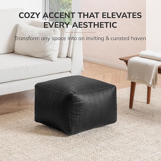 Anji Mountain 100% Handmade & Handcrafted Comfortable Home Décor Pouf Ottoman Footrest for Living Room, Bedroom, Nursery, Kidsroom, Patio Furniture - (22" x 22" x 16" - Black)