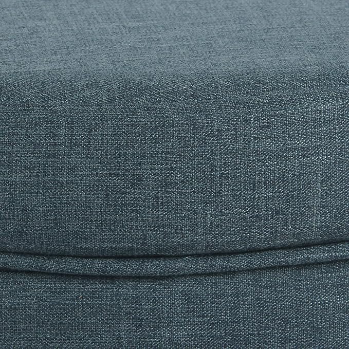 Homepop Home Decor | Upholstered Round Storage Ottoman | Ottoman with Storage for Living Room & Bedroom (Light Teal Linen)