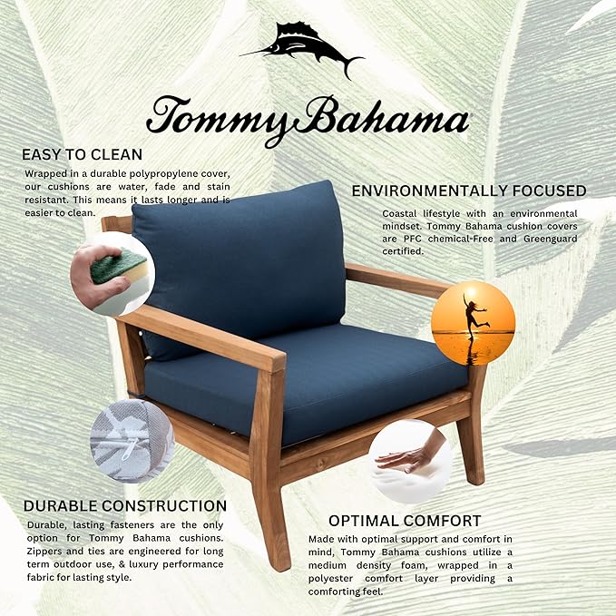 Tommy Bahama Deep Seating Lounge Cushion, 24" X 26" X 4", Bamboo Bay Cobalt