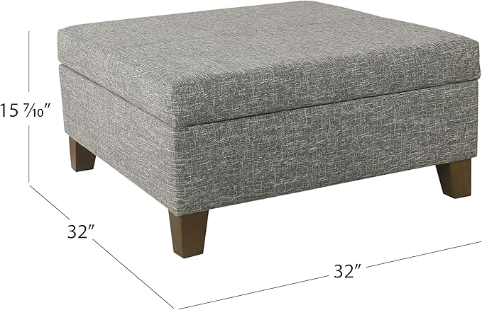 HomePop Square Storage Ottoman with Wood Legs, Slate Gray