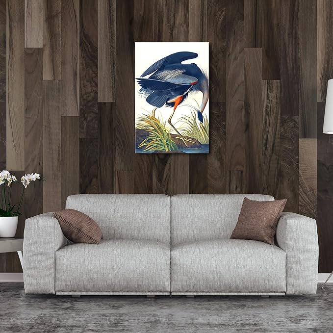 Wieco Art Canvas Print Wall Art Great Blue Heron by John James Audubon Vintage Poster Birds of America Antique Bird Illustration Wall Art for Living Room Home Kitchen Decorations