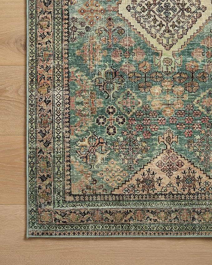 Loloi Magnolia Home by Joanna Gaines Sinclair Collection SIN-03 Turquoise/Multi 8'-6" x 11'-6", .25" Pile Height, Machine Washable, Area Rug