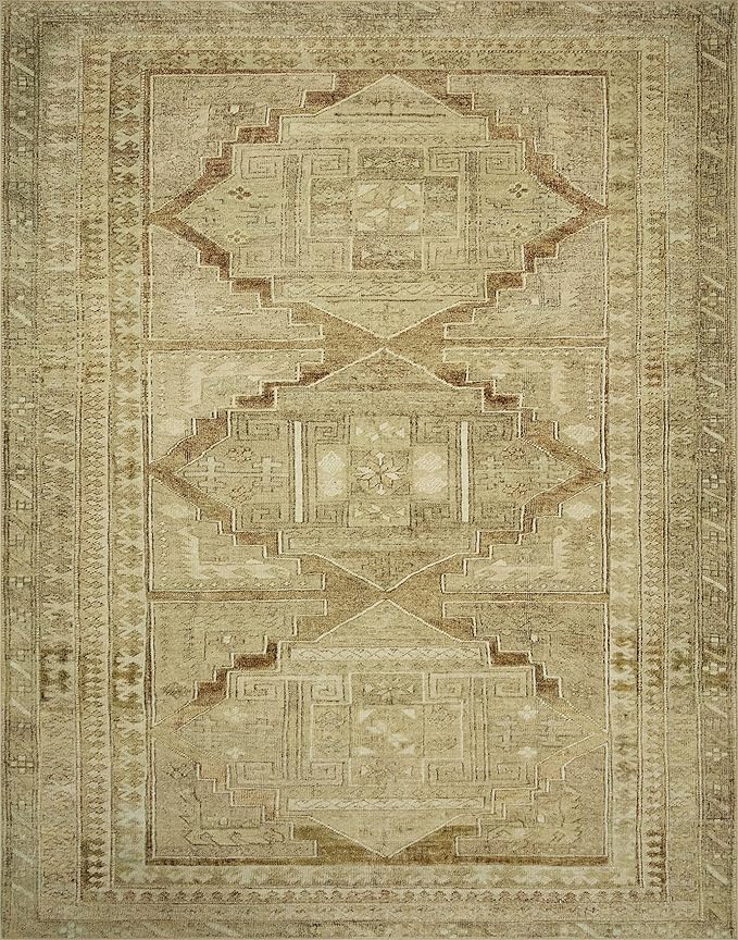 Loloi Magnolia Home by Joanna Gaines Sinclair Collection SIN-02 Khaki/Tobacco 2'-0" x 5'-0", .25" Pile Height, Machine Washable, Accent Rug