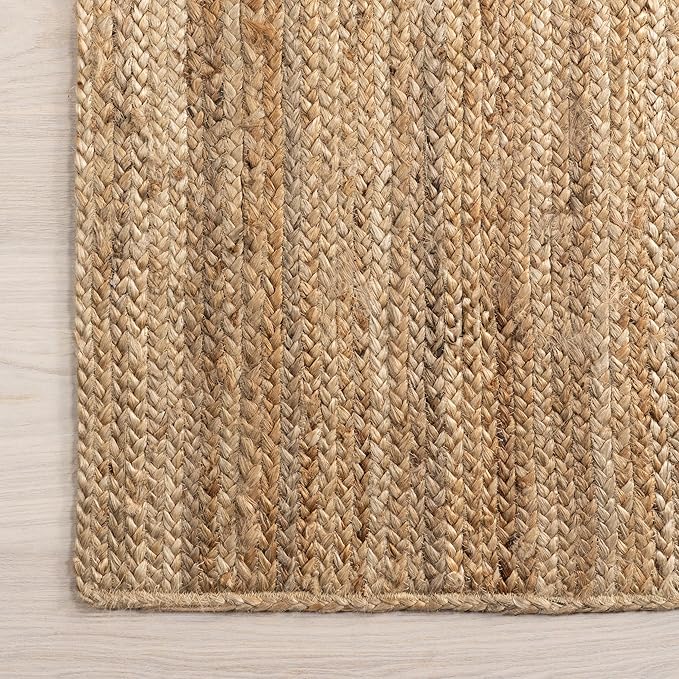nuLOOM 8 Square Rigo Jute Hand Woven Area Rug, Natural, Solid Farmhouse Design, Natural Fiber, For Bedroom, Living Room, Dining Room, Hallway, Office, Kitchen, Entryway