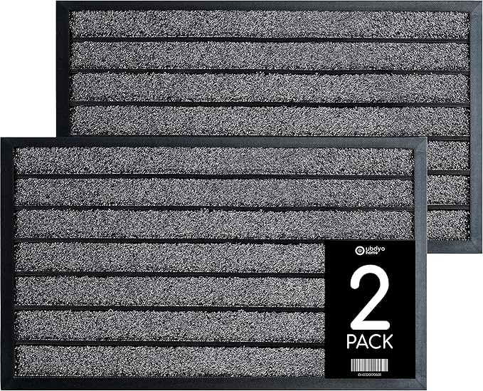 ubdyo 2 Pack Heavy Duty Door Mat Outdoor Entrance - Muddy Dirt Trapping Outdoor Mats - Low Pile Front Door Mat Outside Entrance - Anti Slip Indoor Doormat - Patio, Porch - 30'' x 17'', Bright Black