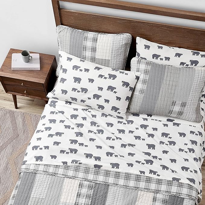 Eddie Bauer - Flannel Sheets Full Size, Anti-Pilling & Wrinkle Resistant Cotton, Touchably Soft for All-Season Comfort - Bed Sheets with Matching Pillowcases & Fitted Sheet (Bear Family Grey)