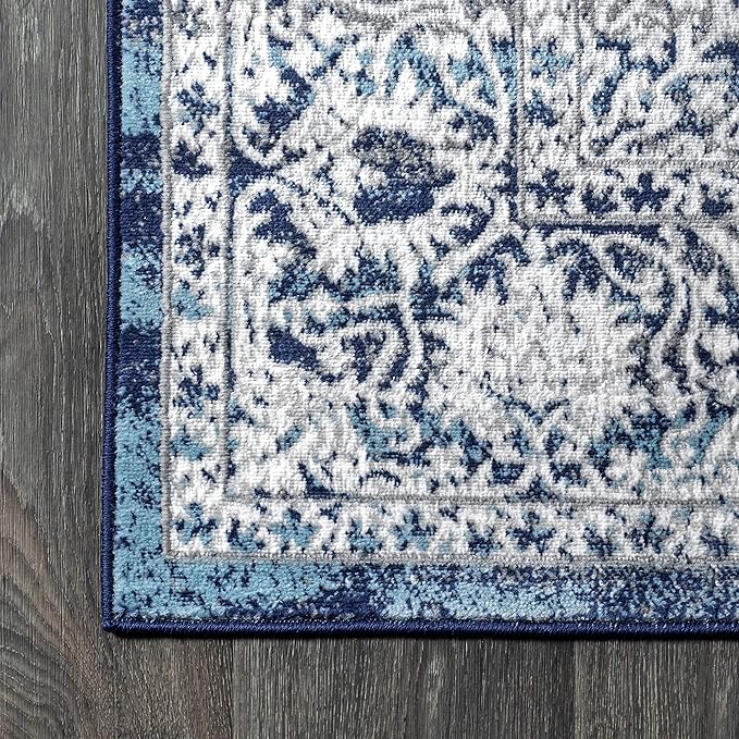 JONATHAN Y Modern Vintage Medallion Navy/Light Gray Indoor Area Rug, 10x14, Country, Floral, Easy-Cleaning for Living Room, Bedroom, Kitchen, Pet Friendly, Non-Shedding (MDP100B-14)