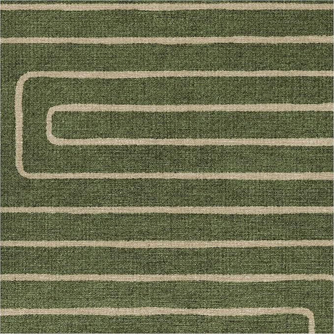 RUGGABLE x Jonathan Adler Machine Washable Modern Runner Rug – Labyrinth Fern Green 2.5x7, Stain-Resistant, Non-Slip – Washable Rug for Hallway, Entryway, Living Room & Kitchen–with Standard Pad