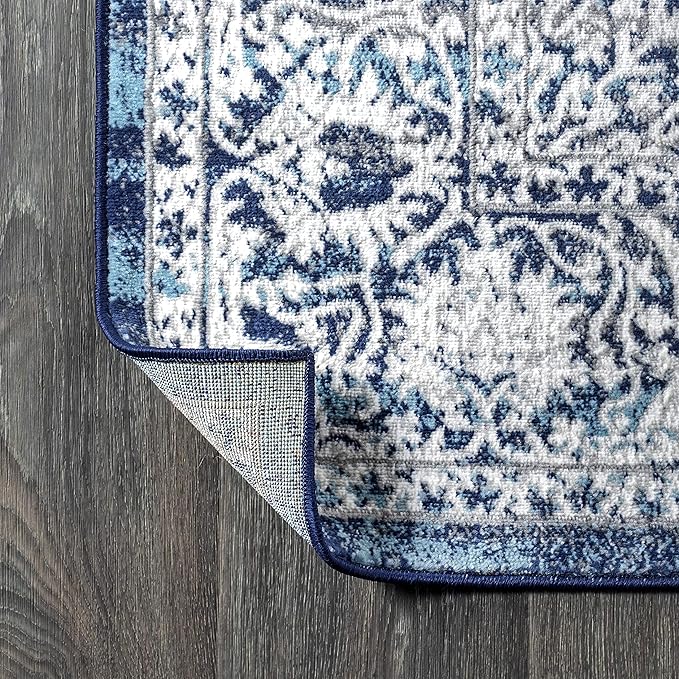 JONATHAN Y Modern Vintage Medallion Navy/Light Gray Indoor Area Rug, 10x13, Country, Floral, Easy-Cleaning for Living Room, Bedroom, Kitchen, Pet Friendly, Non-Shedding (MDP100B-13)