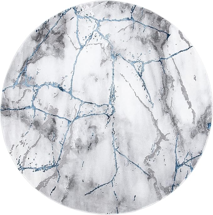 SAFAVIEH Craft Collection 10' Round Ivory Grey/Blue CFT877M Modern Abstract Non-Shedding Living Room Dining Bedroom Foyer Area Rug