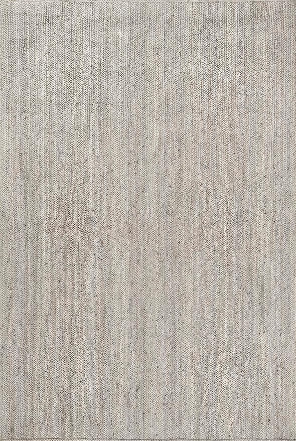 nuLOOM 6x9 Rigo Jute Hand Woven Area Rug, Grey, Solid Farmhouse Design, Natural Fiber, For Bedroom, Living Room, Dining Room, Hallway, Office, Kitchen, Entryway