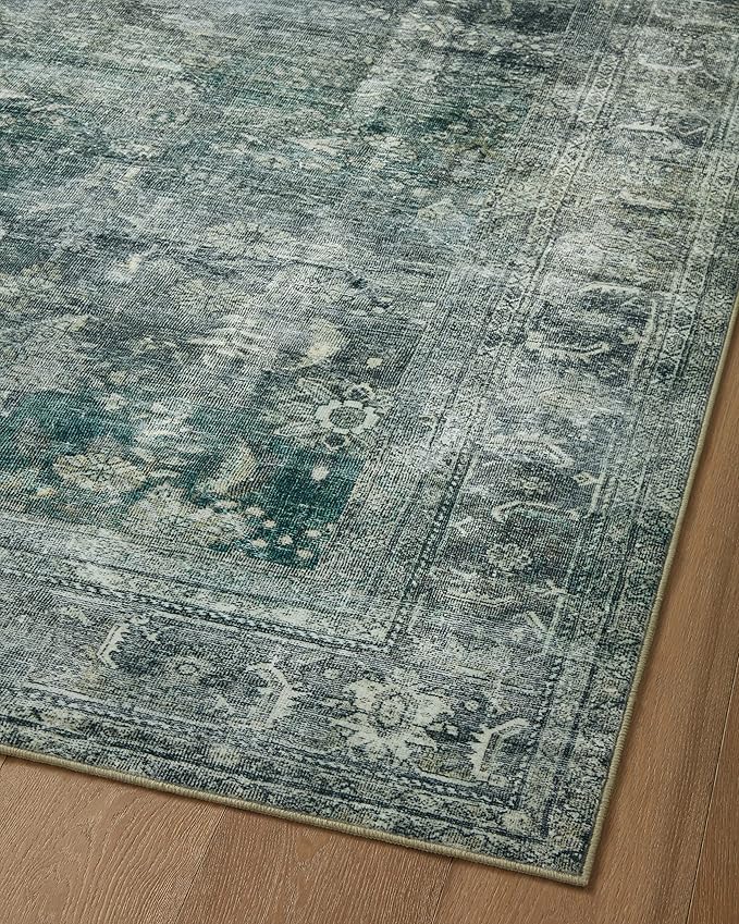 Loloi Magnolia Home by Joanna Gaines Banks Collection BAN-03 Blue/Lagoon 3'-6" x 5'-6" .13" Pile Height, Machine Washable, Accent Rug