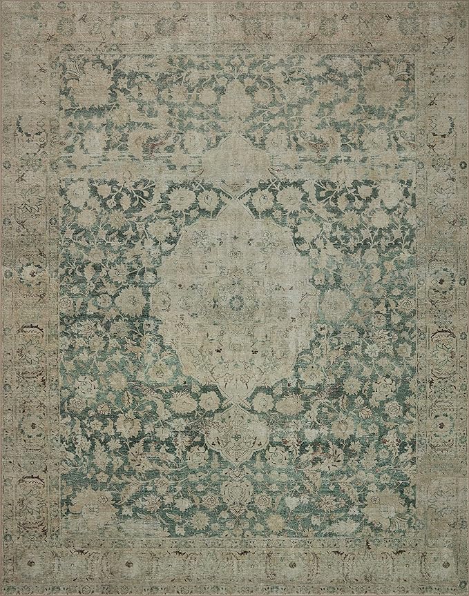 Loloi Magnolia Home by Joanna Gaines Sinclair Collection SIN-05 Jade/Sand 2'-3" x 3'-9", .25" Pile Height, Machine Washable, Accent Rug