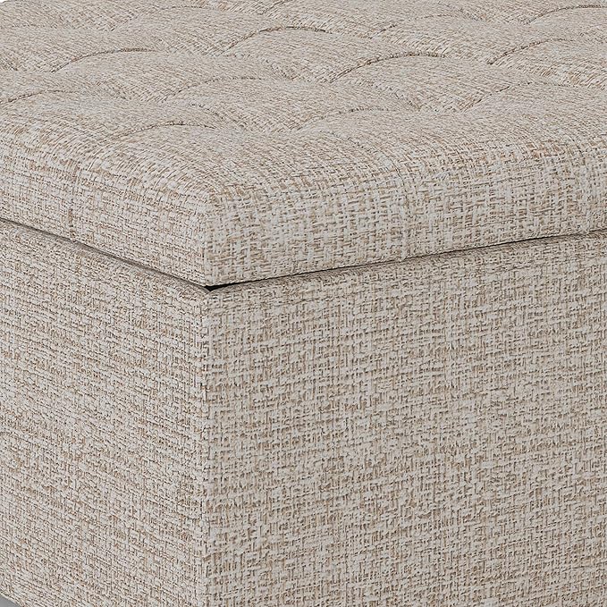 SIMPLIHOME Harrison Coffee Table Storage Ottoman - 36 inch Wide Upholstered Tweed Look Fabric Square Lift-Top Ottoman in Platinum, Transitional Ottoman for Living Room with Hidden Storage