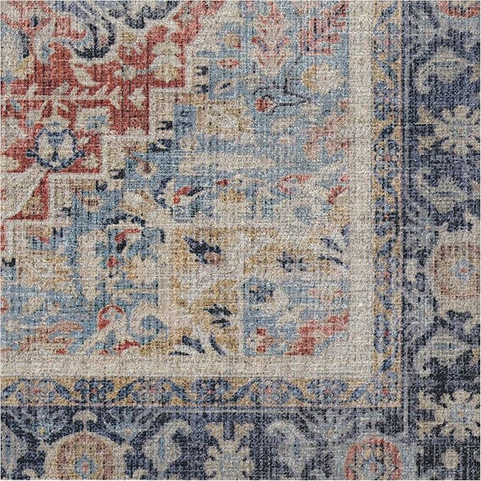 RUGGABLE Washable Vintage Area Rug – Kamran Cayenne Red 9x12, Stain-Resistant, Non-Slip – Large Machine Washable Rugs for Living Room, Bedroom, Hallway, Entryway & Office–with Standard Pad