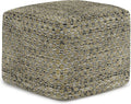 SIMPLIHOME Janelle Boho Square Woven Outdoor/ Indoor Pouf in Multi Color Recycled PET Polyester for the Living Room, Bedroom and Kids Room