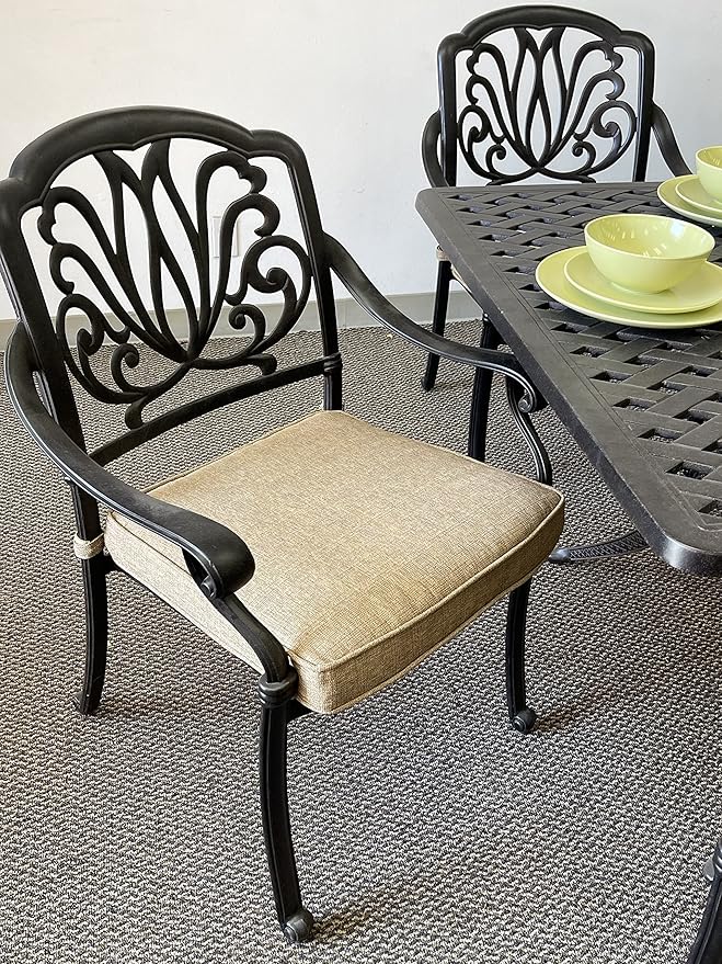 Elizabeth Outdoor Cast Aluminum Powder Coated 11-Piece Dining Set with Extendable 132in Rectangular Dining Table (Premium Sunbrella-Linen-Sesame Cushions)