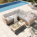 HERA'S HOUSE 6 Piece Patio Furniture Set, Outdoor Sectional Wicker Sofa with 44" Coffee Table, 5.5" Thick Waterproof Cushion All Weather 5 Seats Modular Conversation Set for Garden Deck Backyard