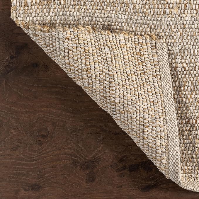 nuLOOM 4 Round Elfriede Jute & Cotton Hand Woven Area Rug, Natural, Solid Rustic Farmhouse Style, Weaved Design, Natural Fiber, For Bedroom, Living Room, Dining Room, Hallway, Office, Entryway