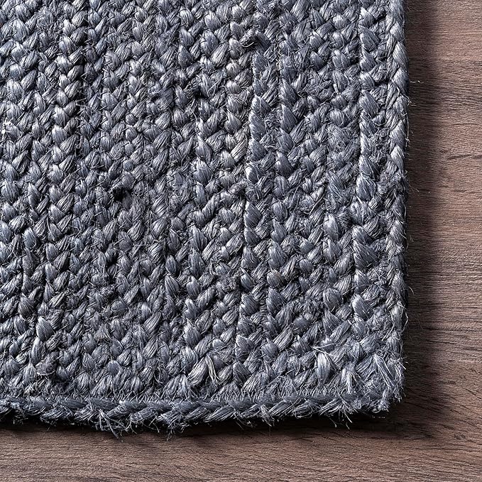 nuLOOM 8x10 Rigo Jute Hand Woven Area Rug, Navy, Solid Farmhouse Design, Natural Fiber, For Bedroom, Living Room, Dining Room, Hallway, Office, Kitchen, Entryway